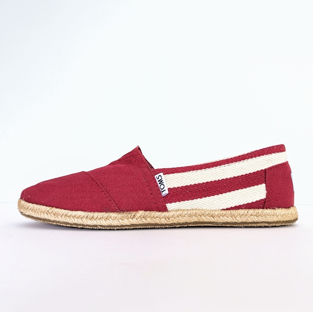 Toms Classic Red Stripe University Canvas Espadrille Slip On Shoes